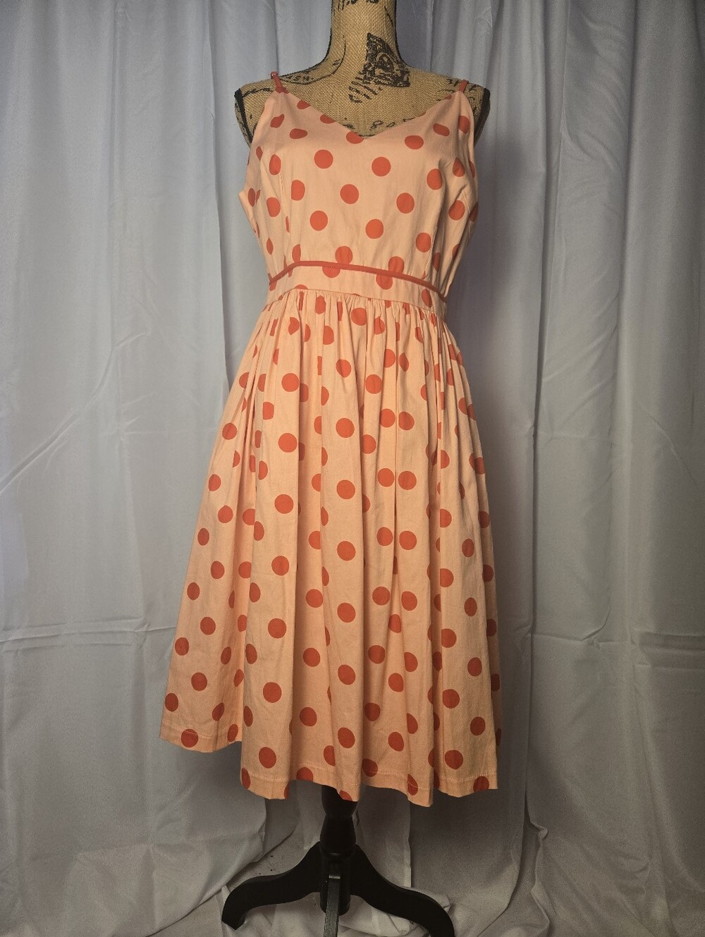 Lindy Bop Polka Dot Peach Midi Dress - Sleeveless Summer Dress